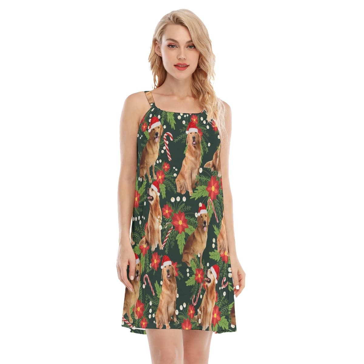 Floral Christmas Golden Retrieve Hawaiian Dress For Women