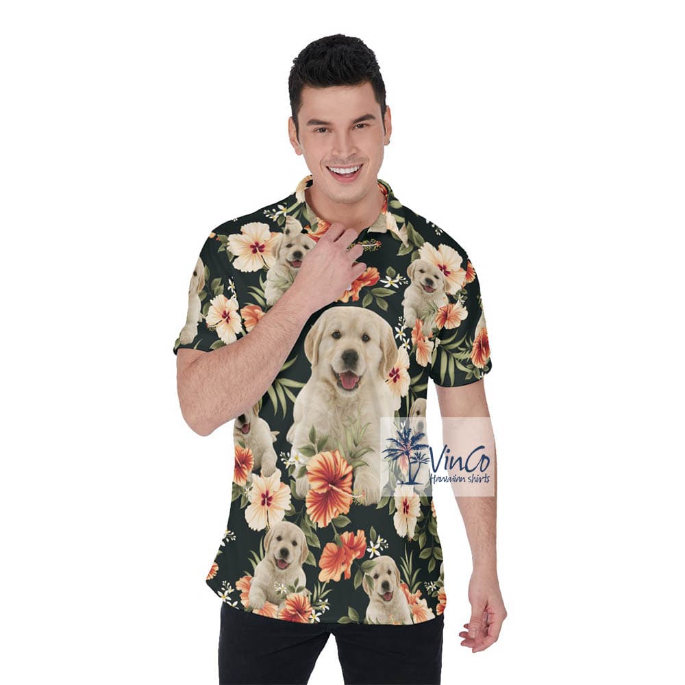 Floral Custom Hawaiian Polo Shirts With Dog Face