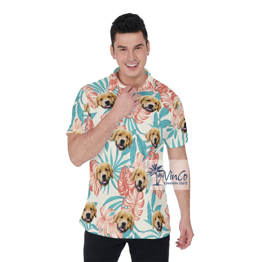 Floral Custom Pet Face Aloha Polo Golf Shirt For Men (1)