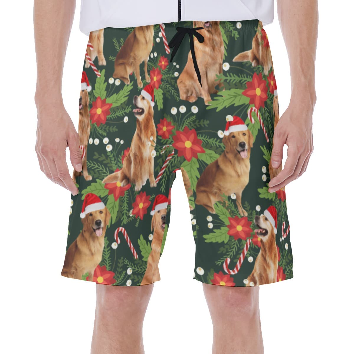 Floral Golden Retrieve Christmas Hawaiian Swim Trunks For Men