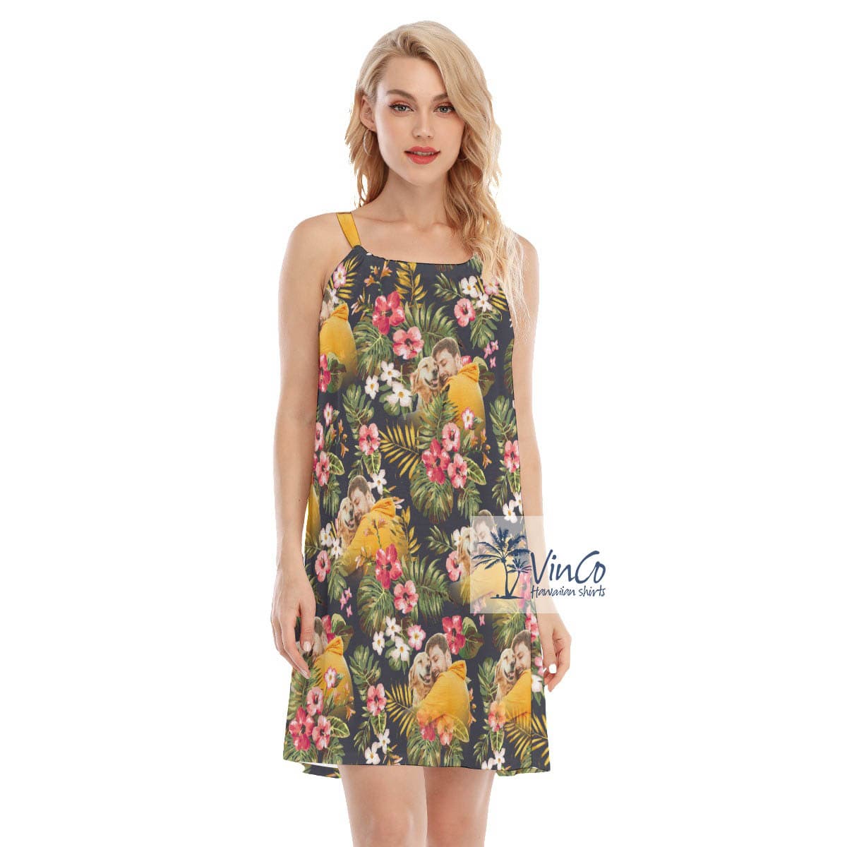 Floral Hawaiian Cami Dress With Custom Photo (3)