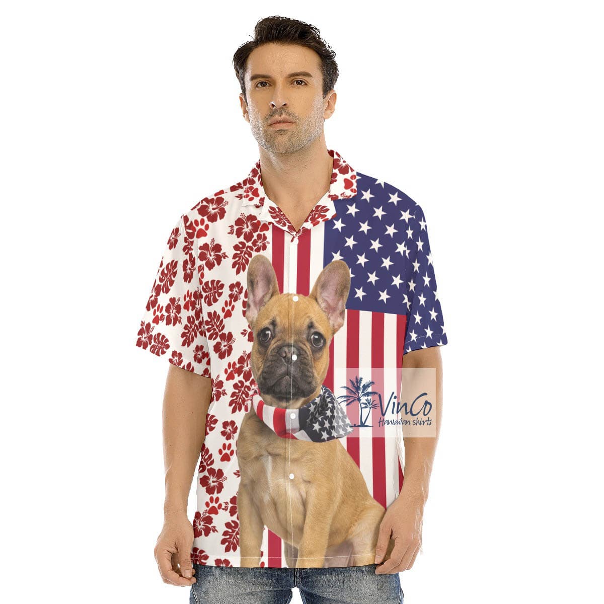 French Bulldog Patriotic Hawaiian Shirt Mens (1)