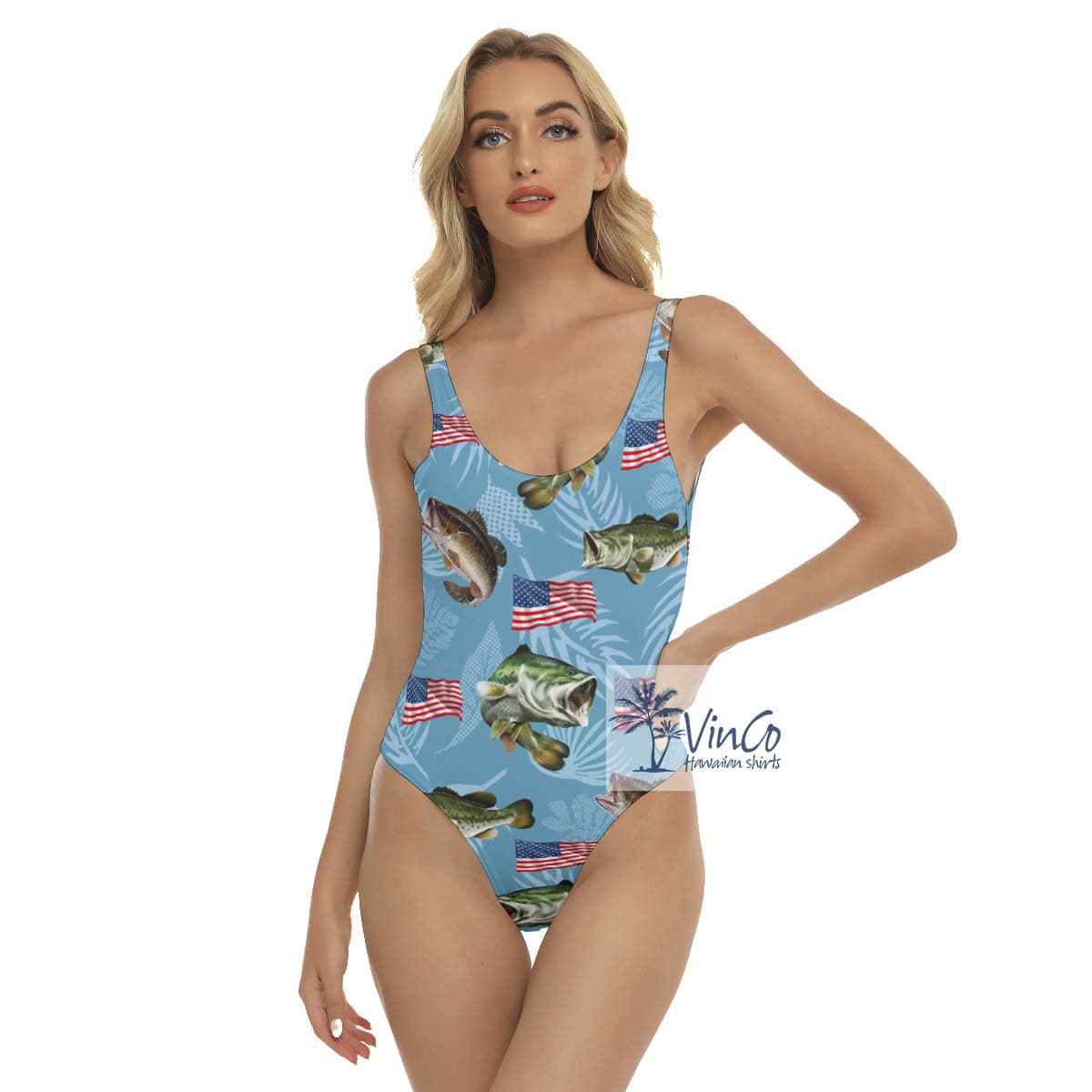Funny American Flag Fish Hawaiian Swimsuit For Summer