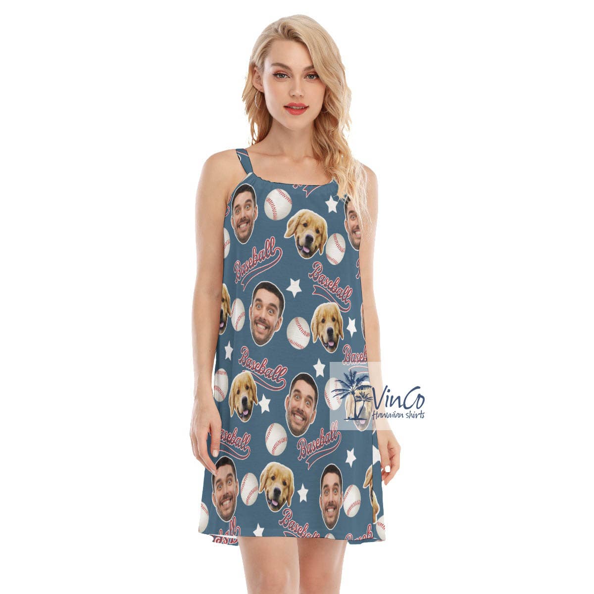 Funny Baseball Custom Face Hawaiian Cami Dress (2)