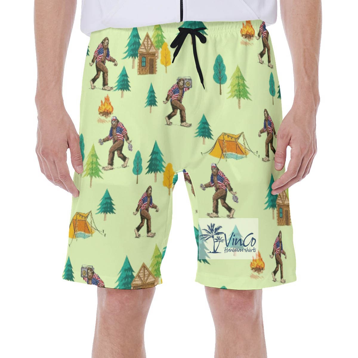 Funny Bigfoot Camping Swim Trunks For Men (2)