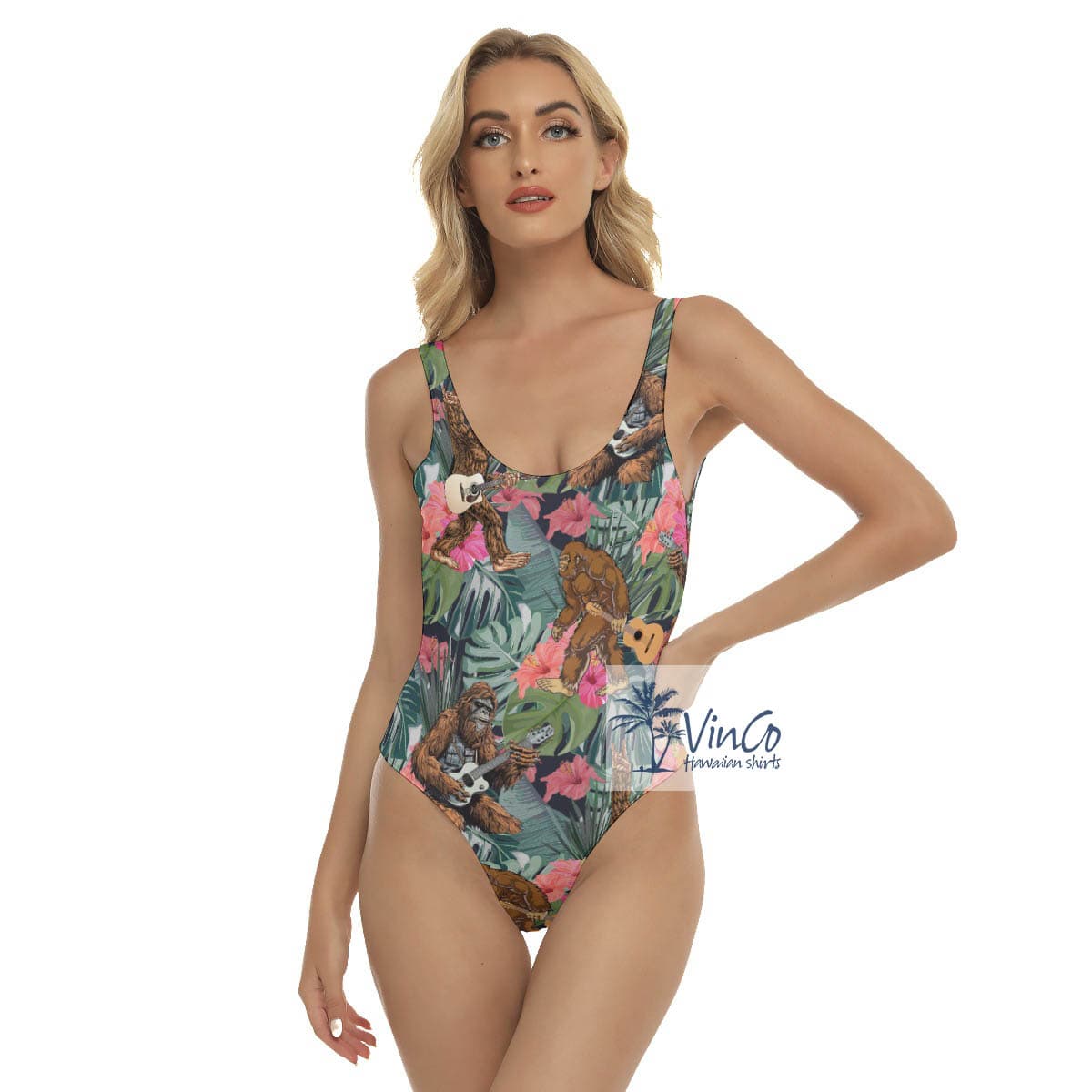 Funny Bigfoot Guitar Tropical Hawaiian Swimsuit For Women