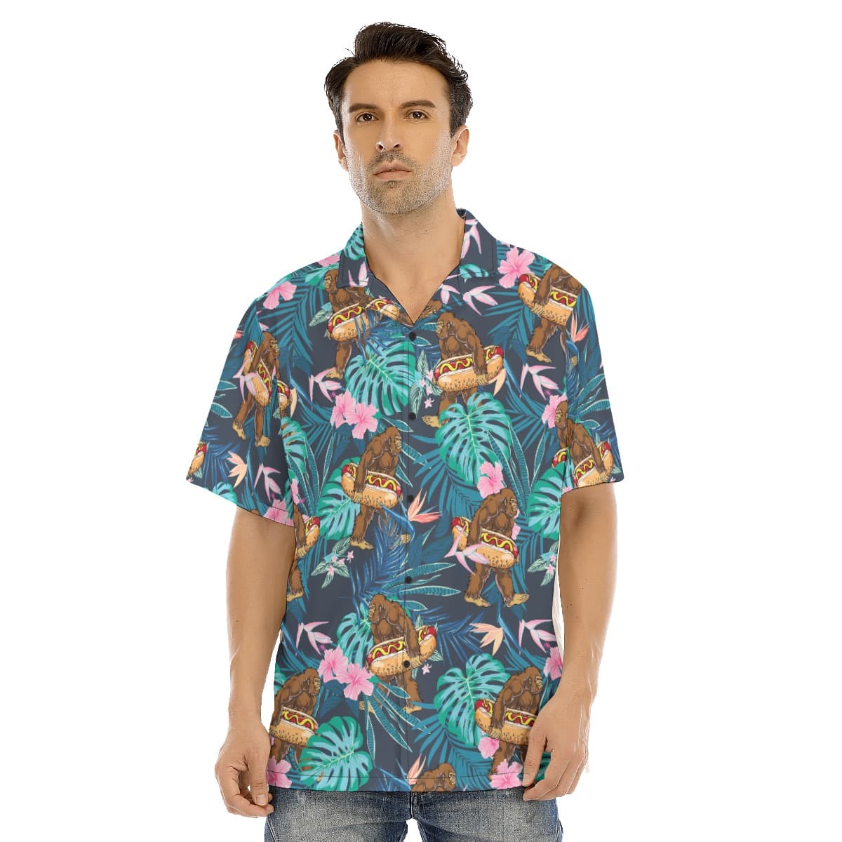 Funny Bigfoot Hot Dog Tropical Hawaiian Shirt