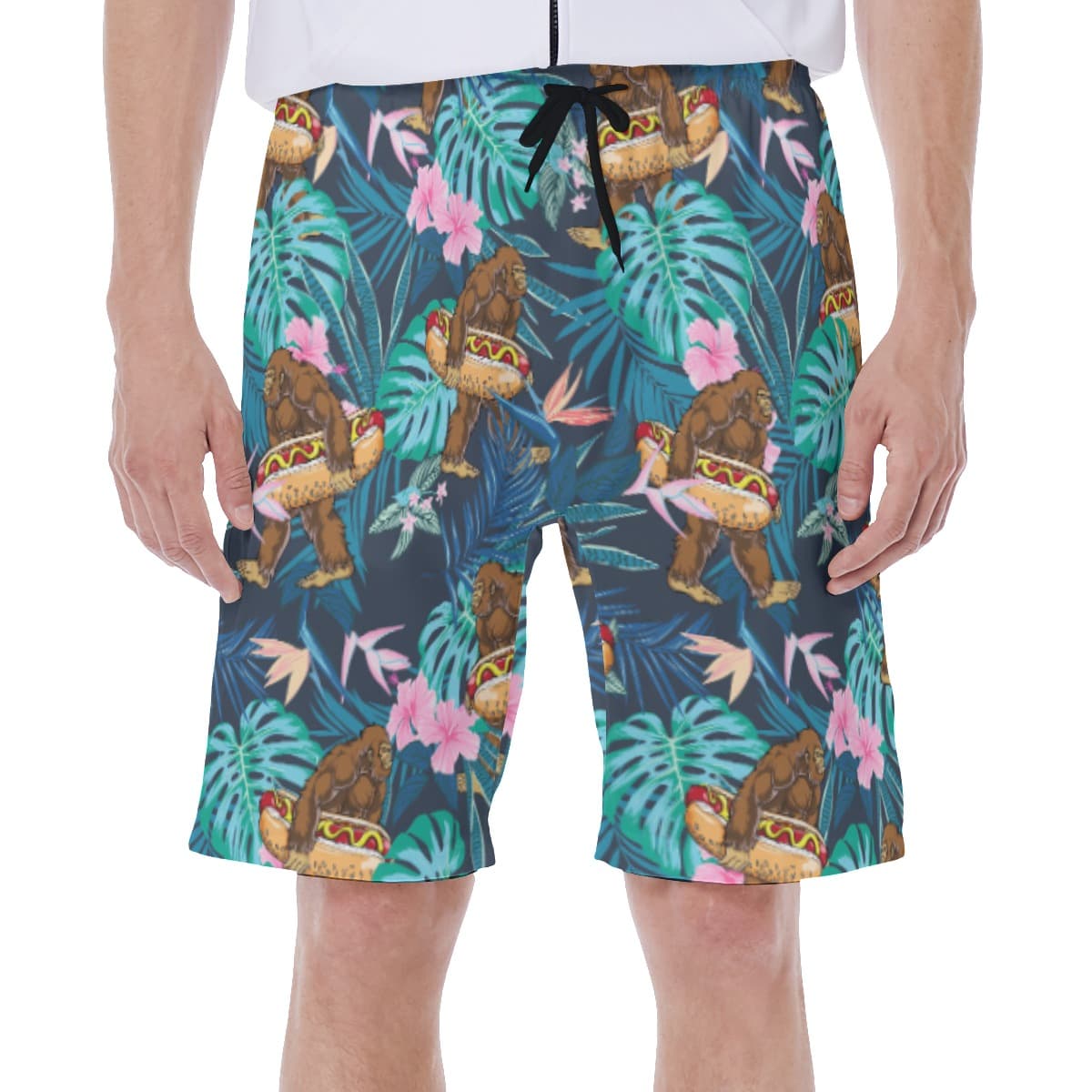 Funny Bigfoot Hot Dog Tropical Hawaiian Swim Trunks For Men