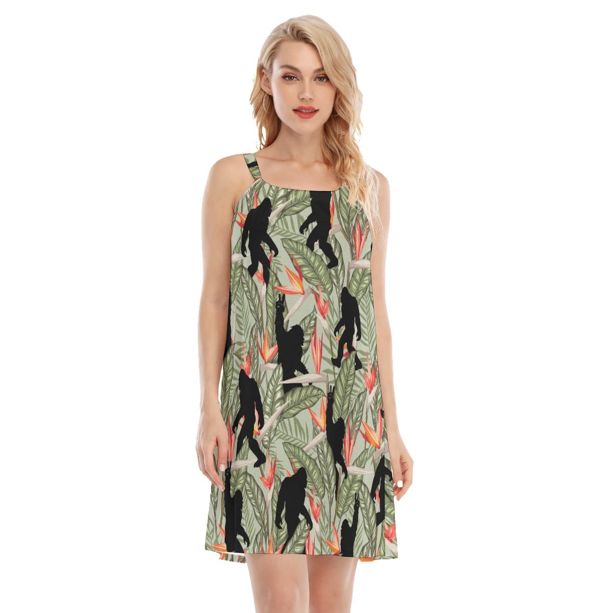Funny Bigfoot Tropical Aloha Cami Dress For Women (4)