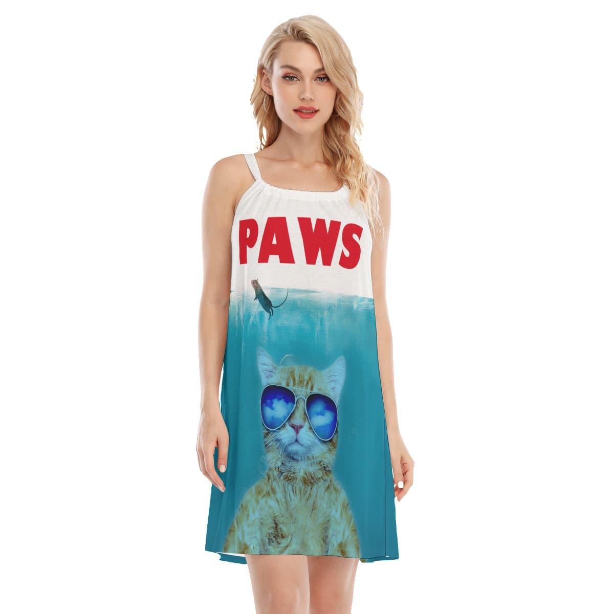 Funny Blue Cat Paws Summer Dresses For Women (1)