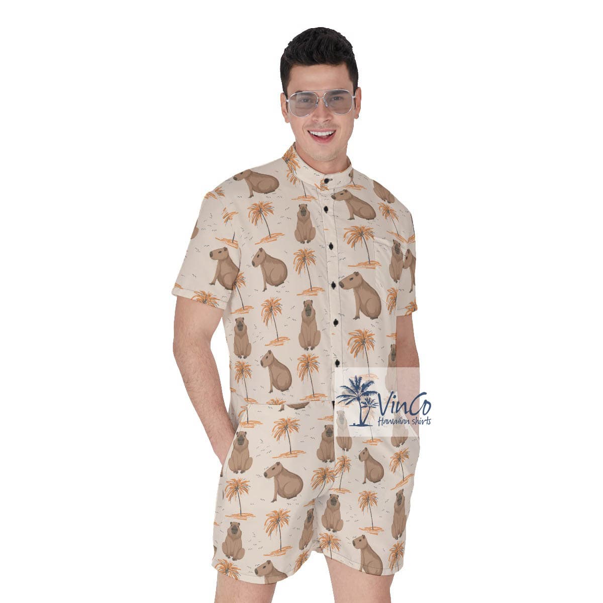 Funny Capybara Summer Romper For Men (3)