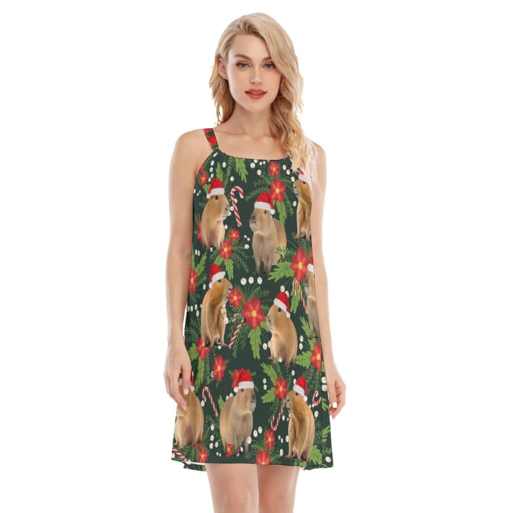 Funny Capybara Tropical Christmas Hawaiian Dress For Women