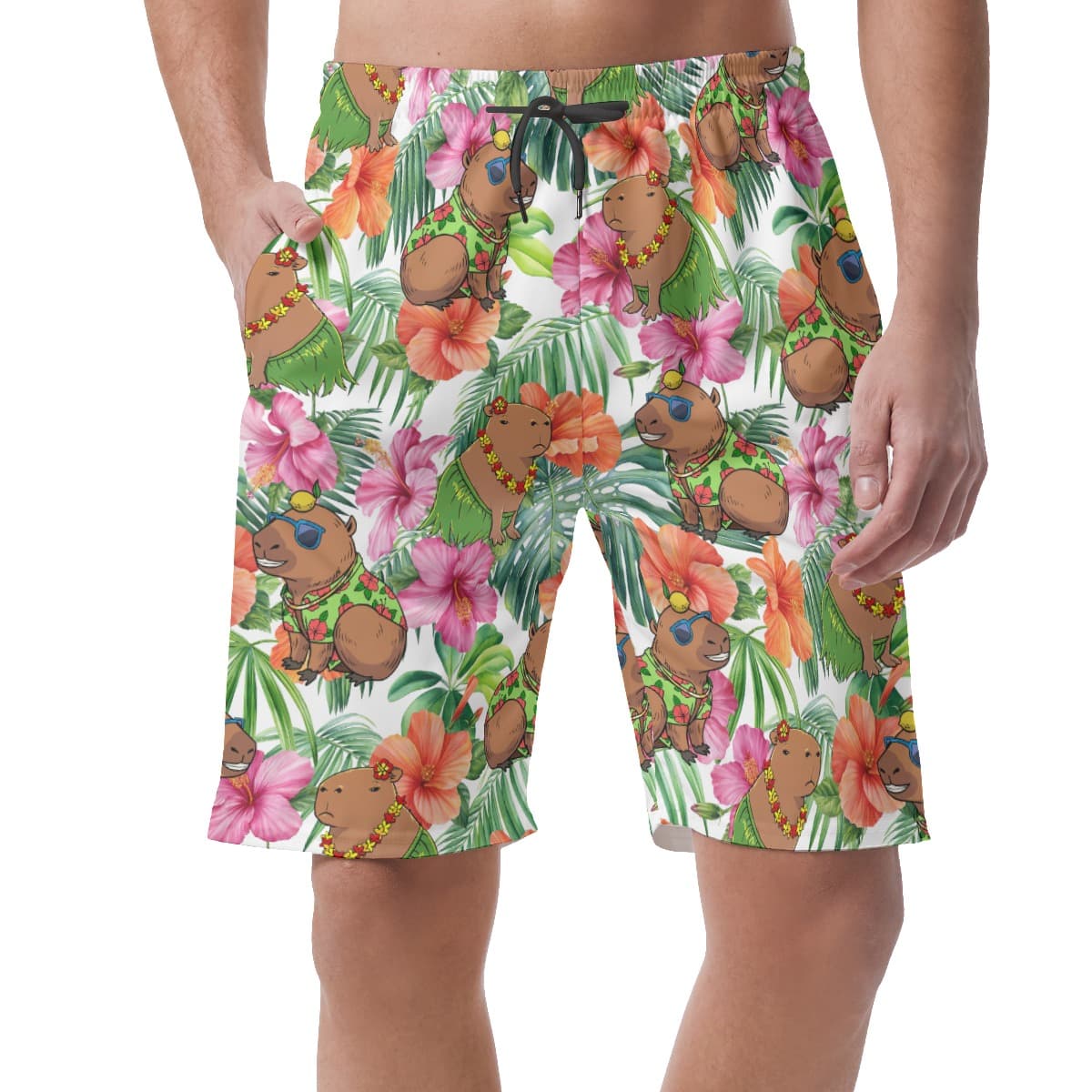 Funny Capybara Tropical Hawaiian Beach Shorts For Men