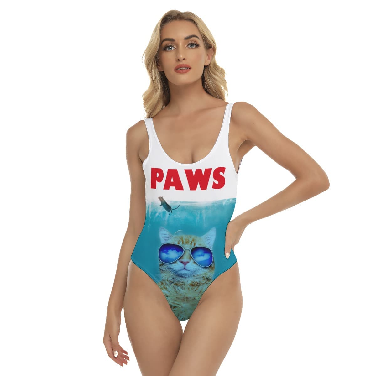 Funny Cat Paws Blue Hawaiian Swimsuit For Women (1)