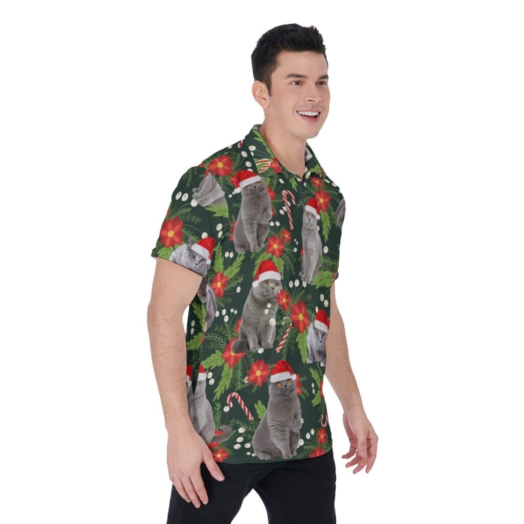 Funny Christmas Cat Hawaiian Christmas Polo Shirt