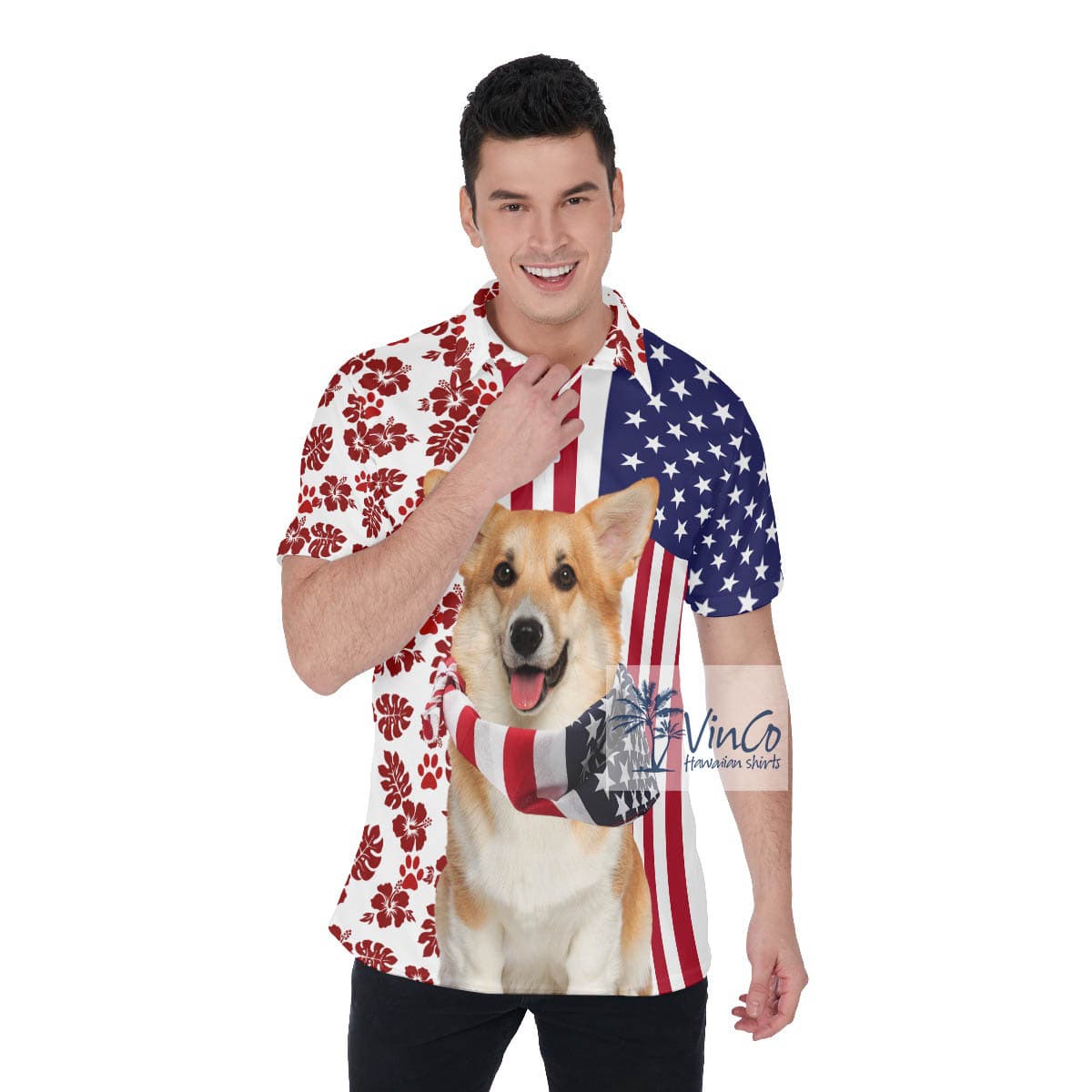 Funny Corgi 4th Of July Patriotic American Hawaiian Golf Shirt For Men (2)