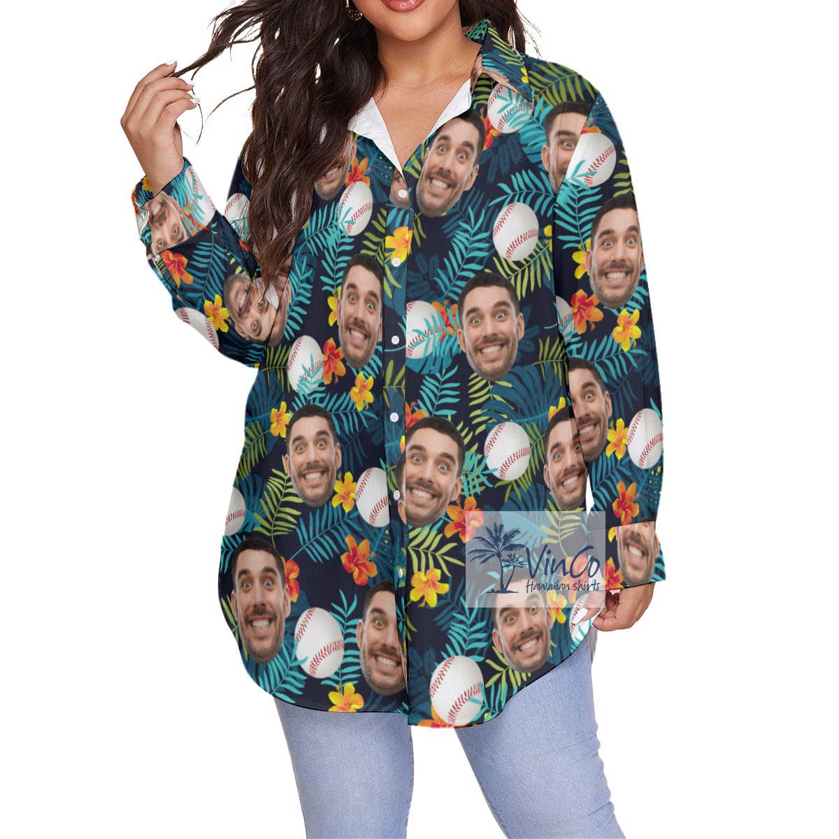 Funny Custom Baseball Hawaiian Oversized Shirt With Face