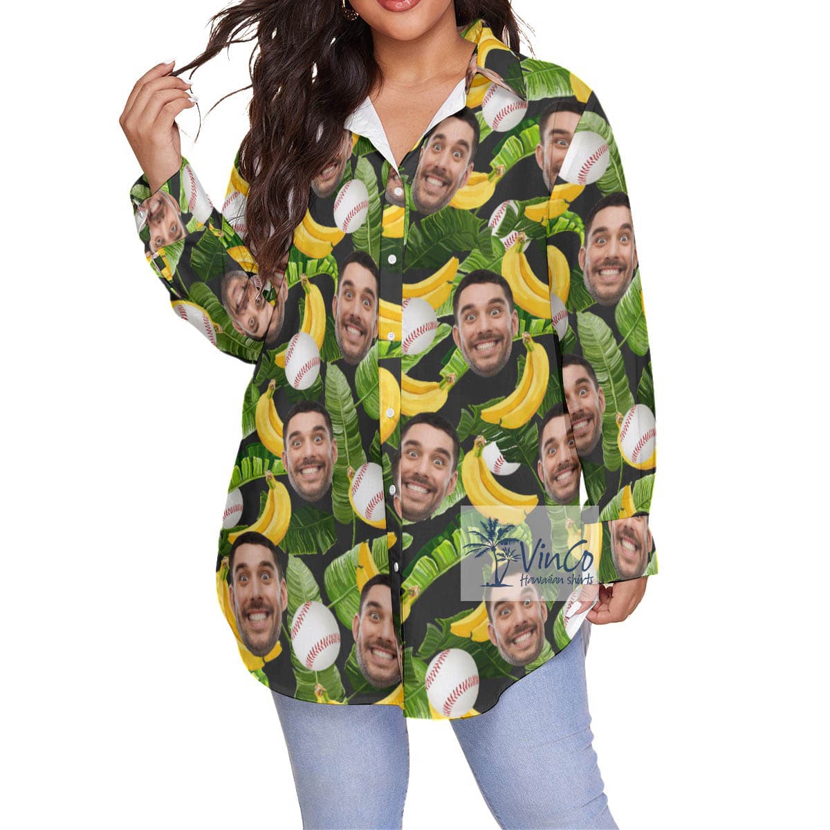 Funny Custom Baseball Tropical Hawaiian Plus Size Shirt With Face