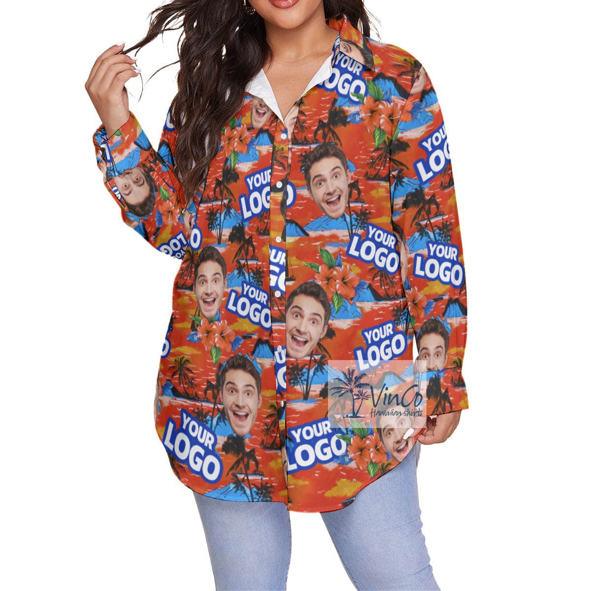 Funny Custom Company Logo And Face Tropical Plus Size Hawaiian Shirt