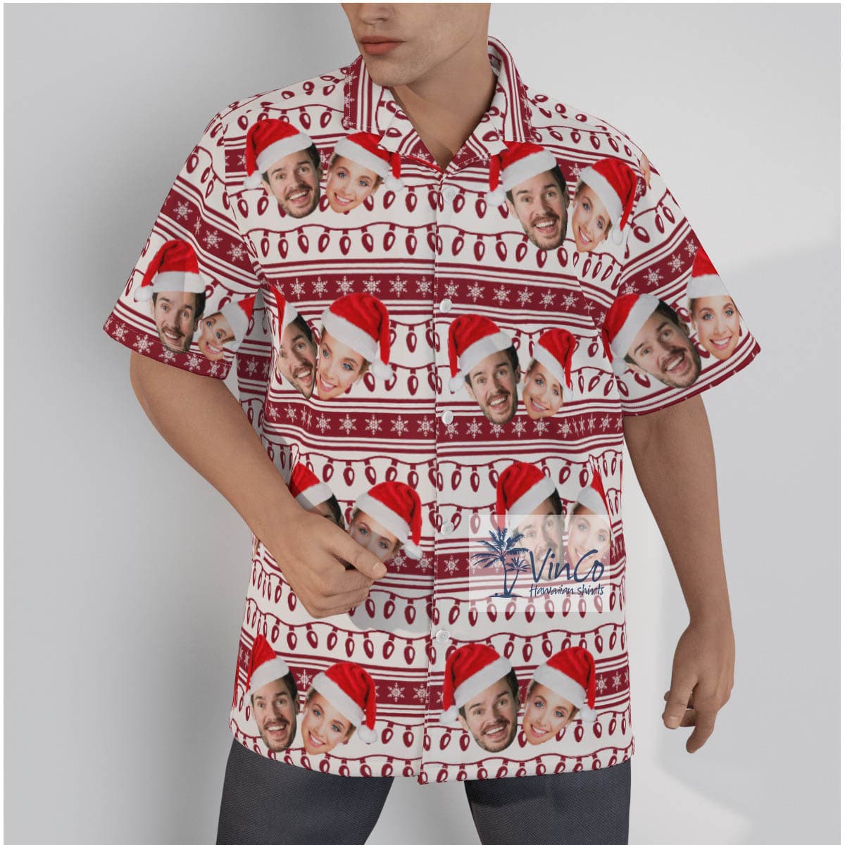 Funny Custom Couple Face Christmas Hawaiian Shirt (2)
