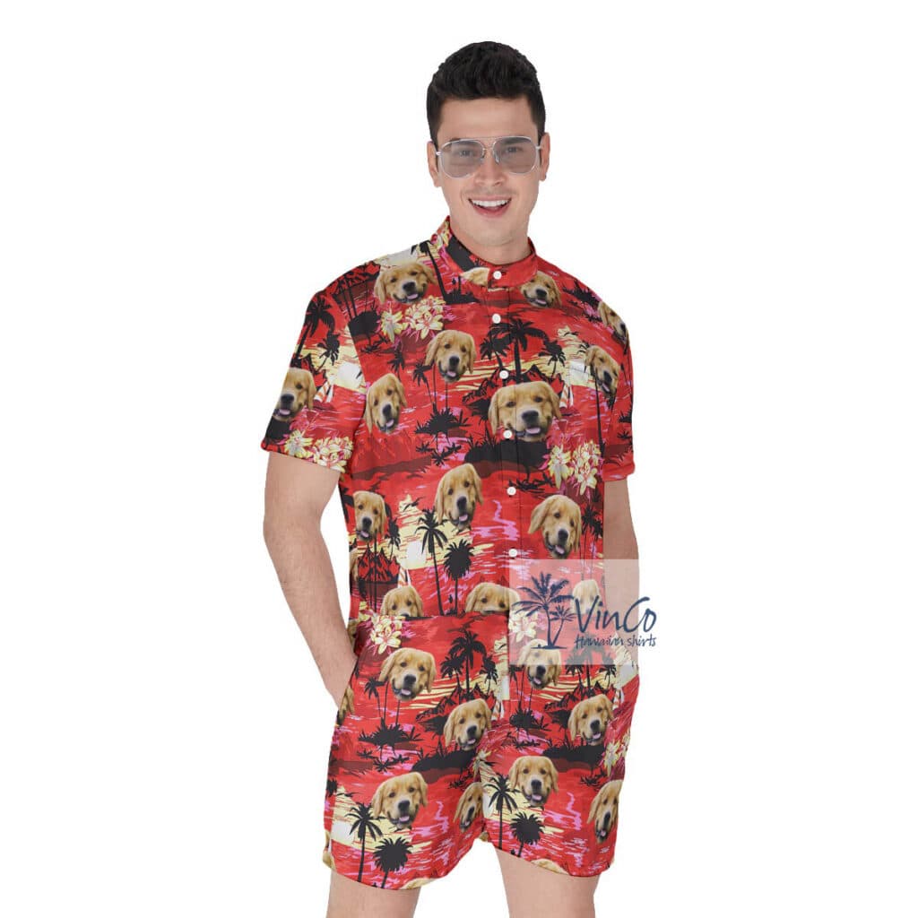 Funny Custom Dog Face Beach Theme Hawaiian Romper For Men