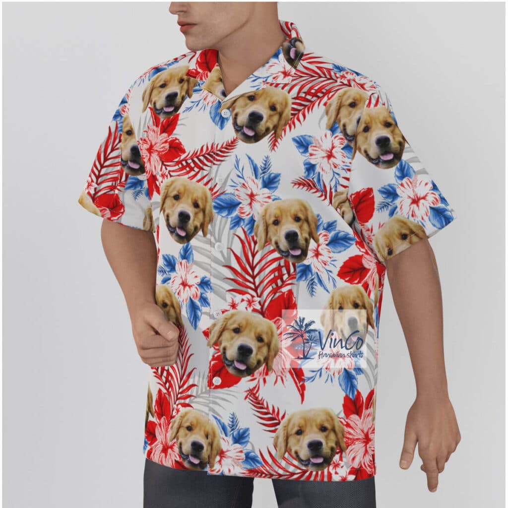 Funny Custom Dog Face Hibiscus Men's Hawaiian Shirt