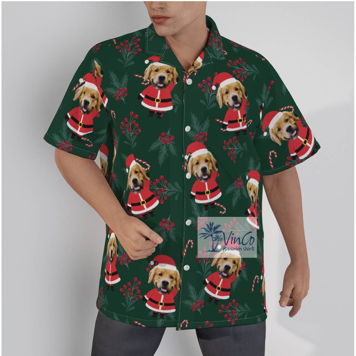 Funny Custom Dog Face Santa Aloha Shirt For Men (3)