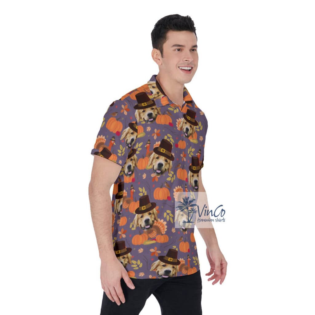 Funny Custom Dog Face Thanksgiving Hawaiian Polo Shirt