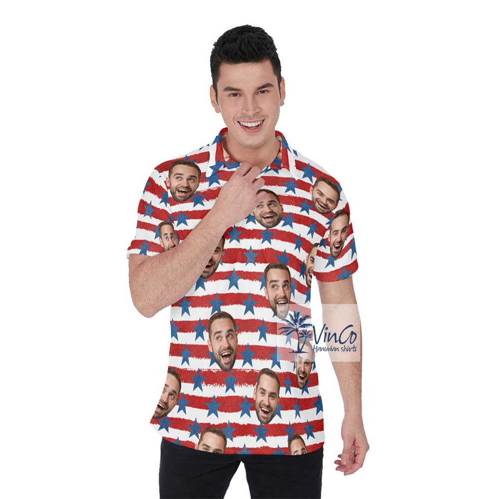 Funny Custom Face 4th of July Hawaiian Polo Shirt (3)