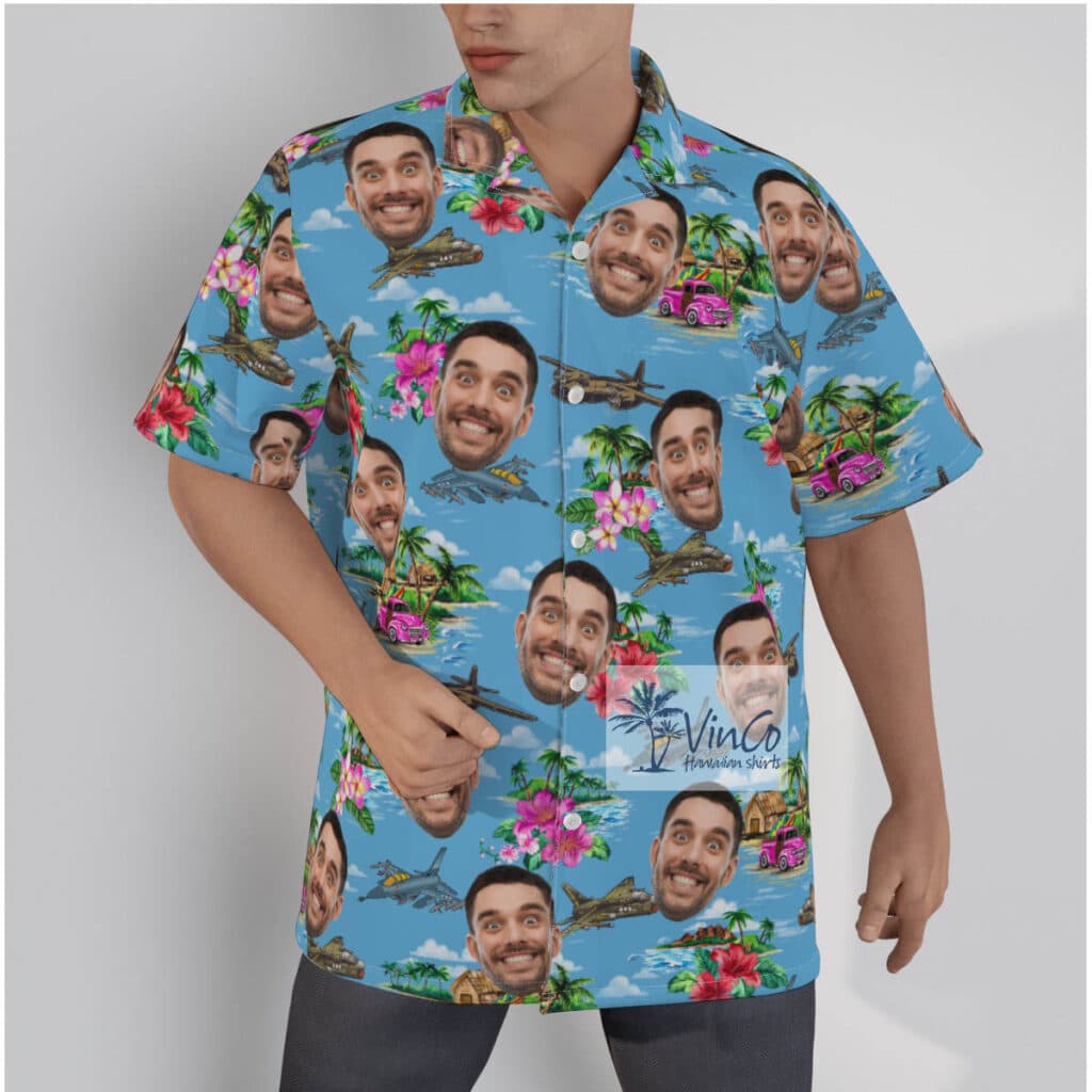 Funny Custom Face Airplanes Tropical Hawaiian Shirt