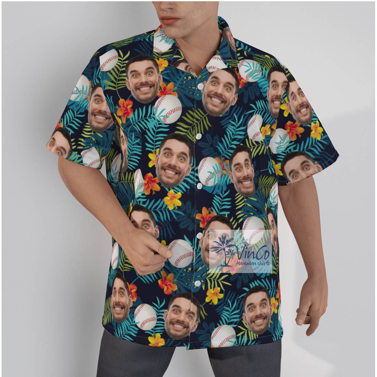 Funny Custom Face Baseball Tropical Hawaiian Shirt
