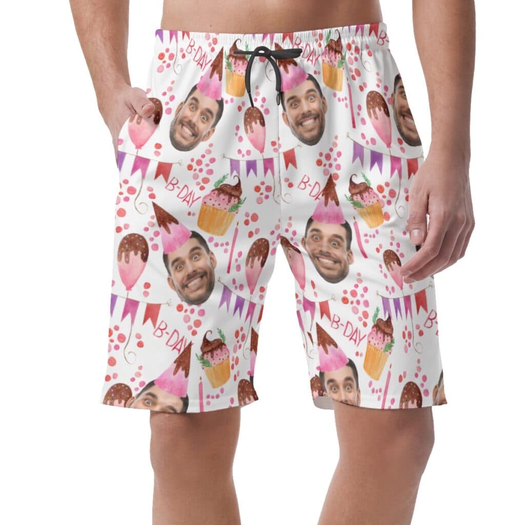 Funny Custom Face Birthday Hawaiian Casual Shorts For Men (1)