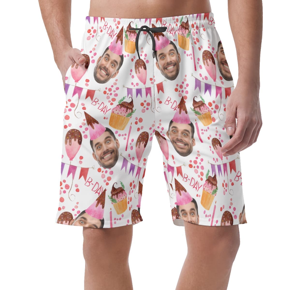 Funny Custom Face Birthday Hawaiian Casual Shorts For Men (1)