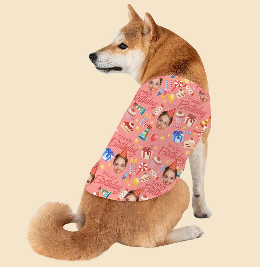 Funny Custom Face Birthday Pink Hawaiian Tank Top For Dog