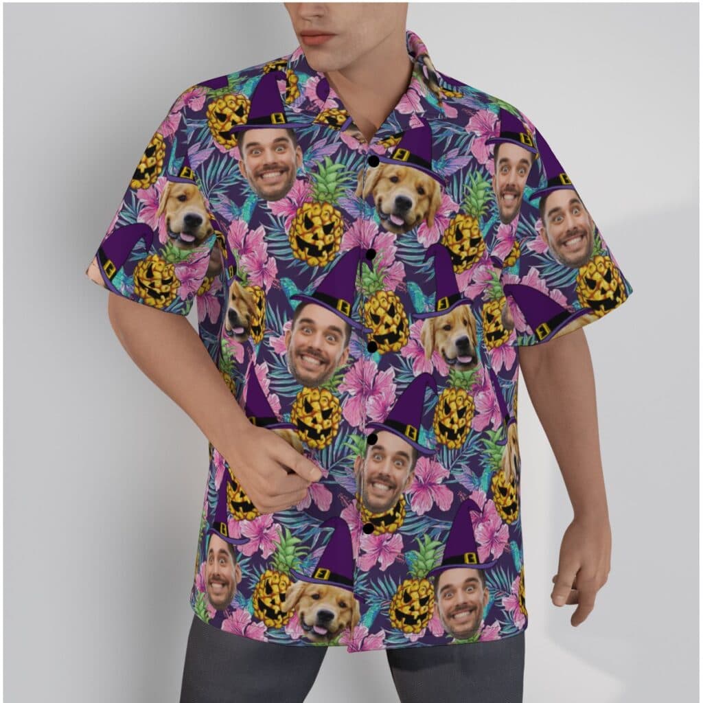 Funny Custom Face Halloween Costume Hawaiian Shirt Spooky Pineapple (1)