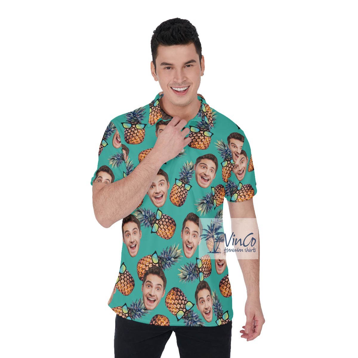 Funny Custom Face Pineapple Hawaiian Golf Shirt