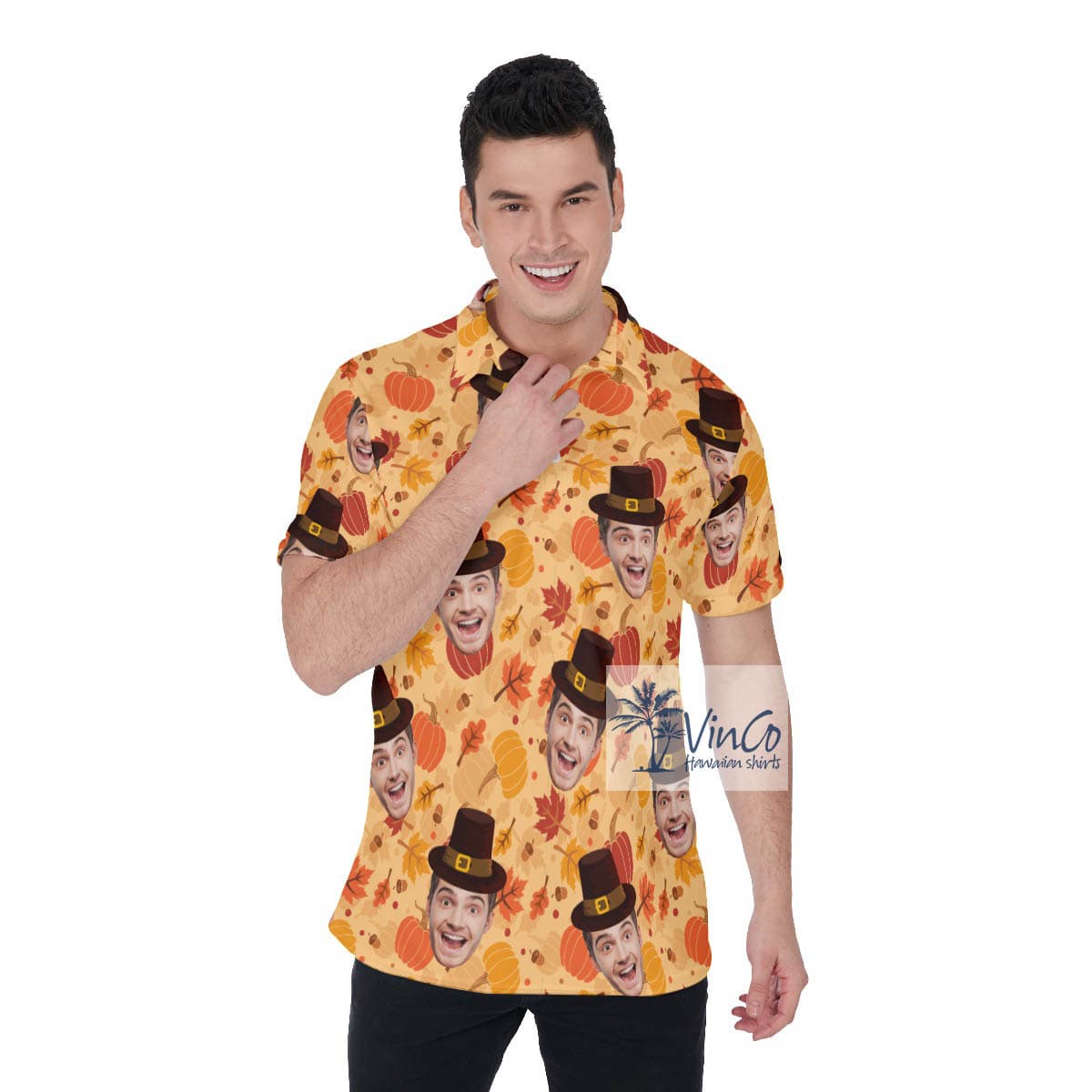 Funny Custom Face Pumpkins Hawaiian Polo Shirt