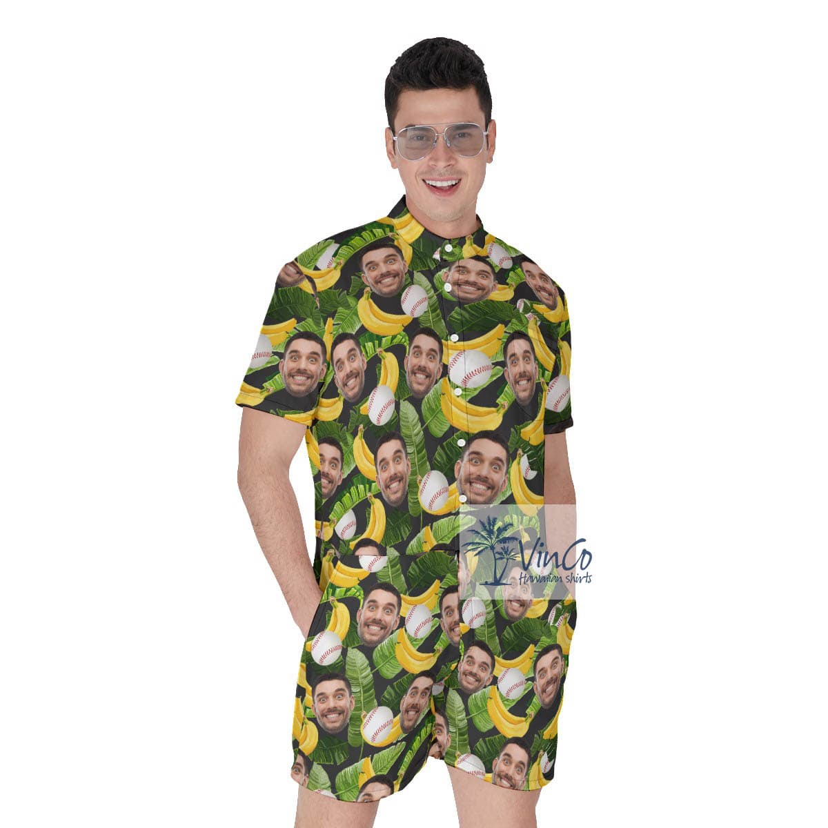 Funny Custom Face Tropical Banana Hawaiian Romper For Baseball Lovers