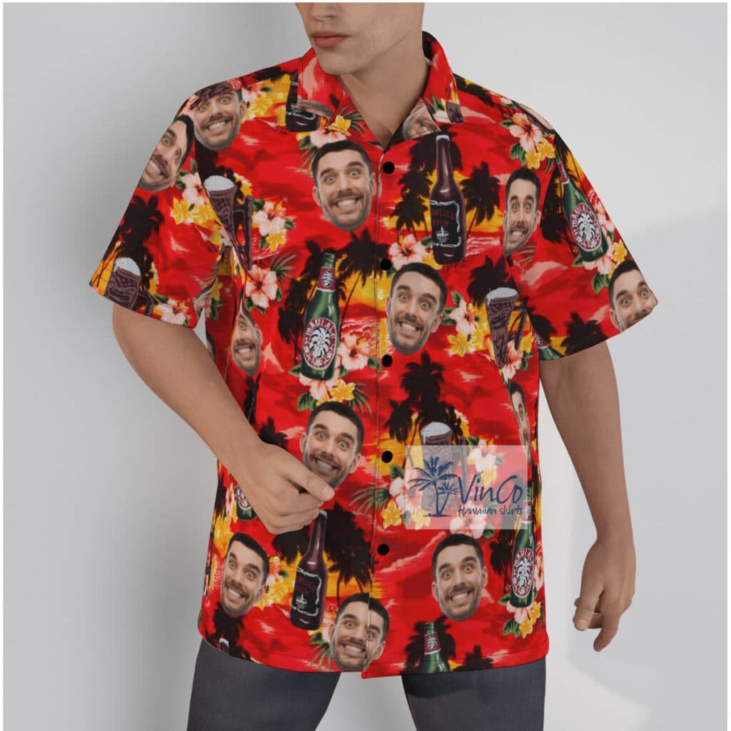Funny Custom Face Vintage Beer Sunset Beach Hawaiian Shirt