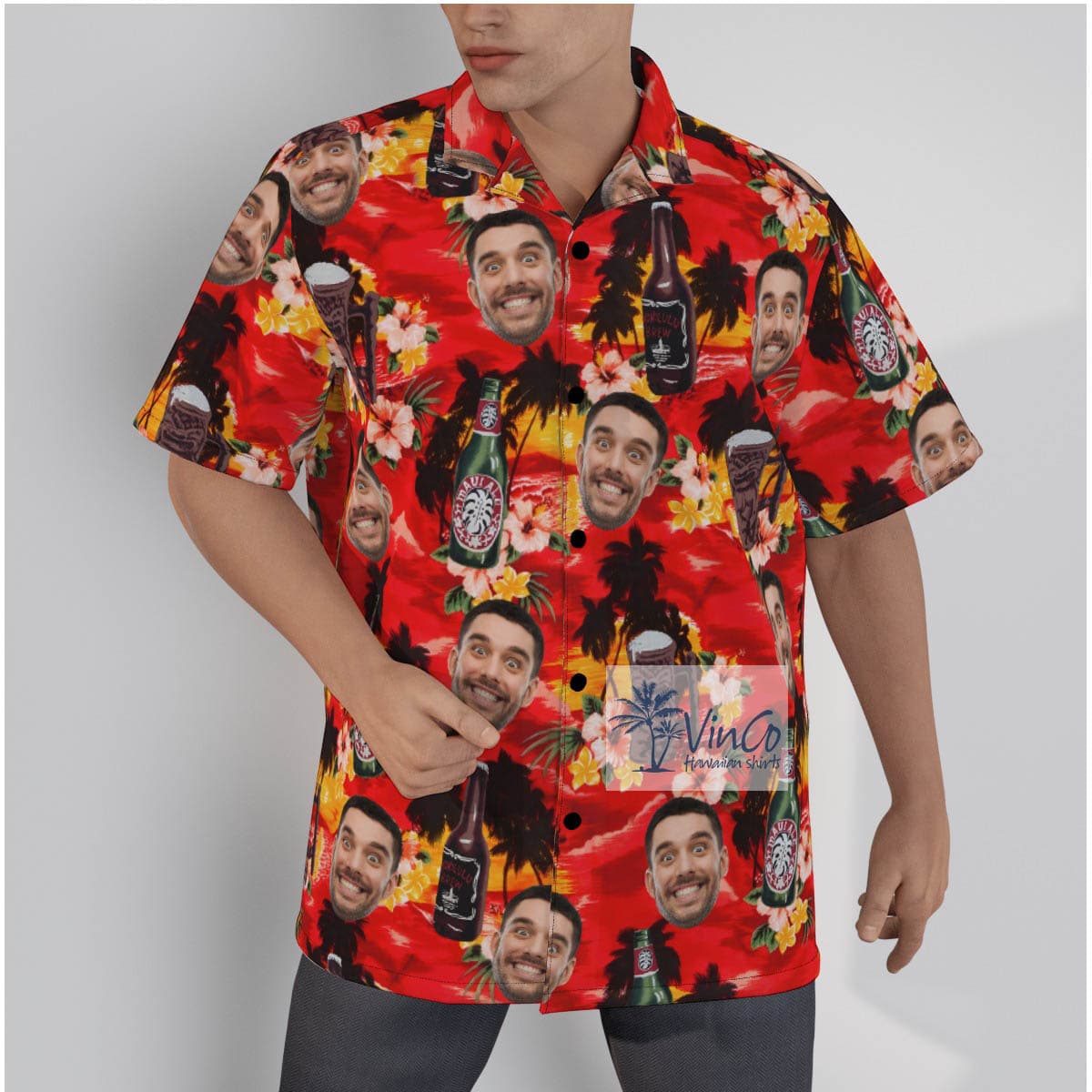 Funny Custom Face Vintage Beer Sunset Beach Hawaiian Shirt