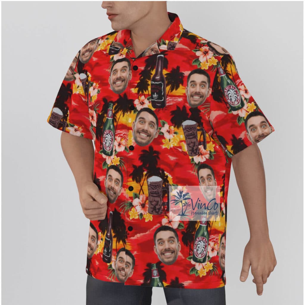 Funny Custom Face Vintage Beer Sunset Beach Hawaiian Shirt