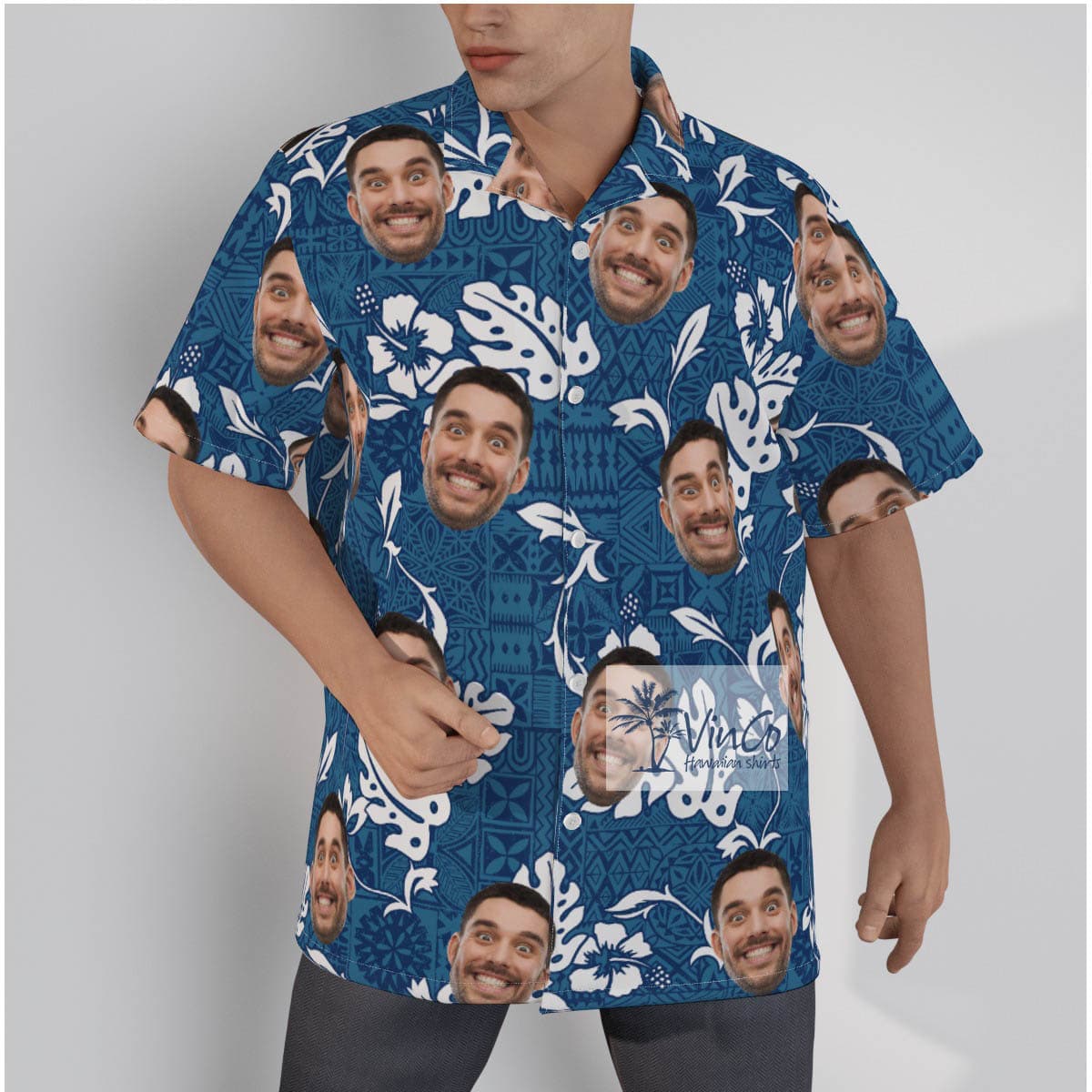 Funny Custom Face Vintage Navy Aloha Shirt