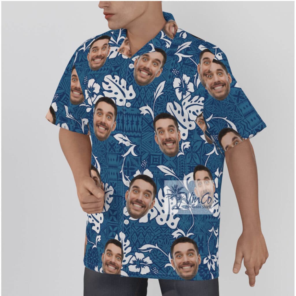 Funny Custom Face Vintage Navy Aloha Shirt