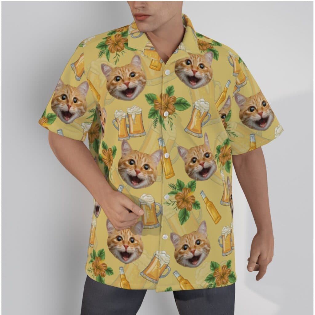 Funny Custom Pet Face Beer Hibiscus Hawaiian Shirt For Men (1)