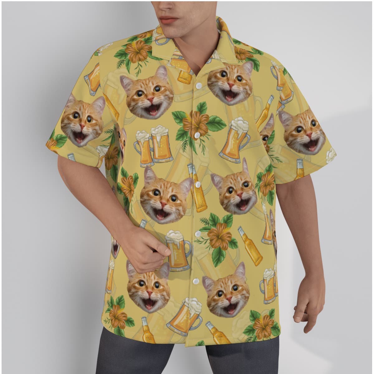 Funny Custom Pet Face Beer Hibiscus Hawaiian Shirt For Men (1)