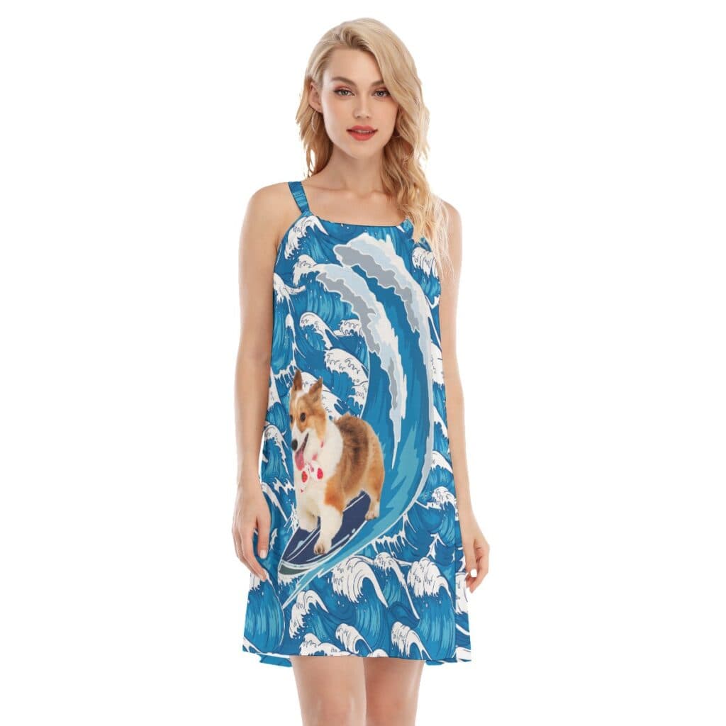 Funny Custom Pet Surfing Hawaiian Dress For Women