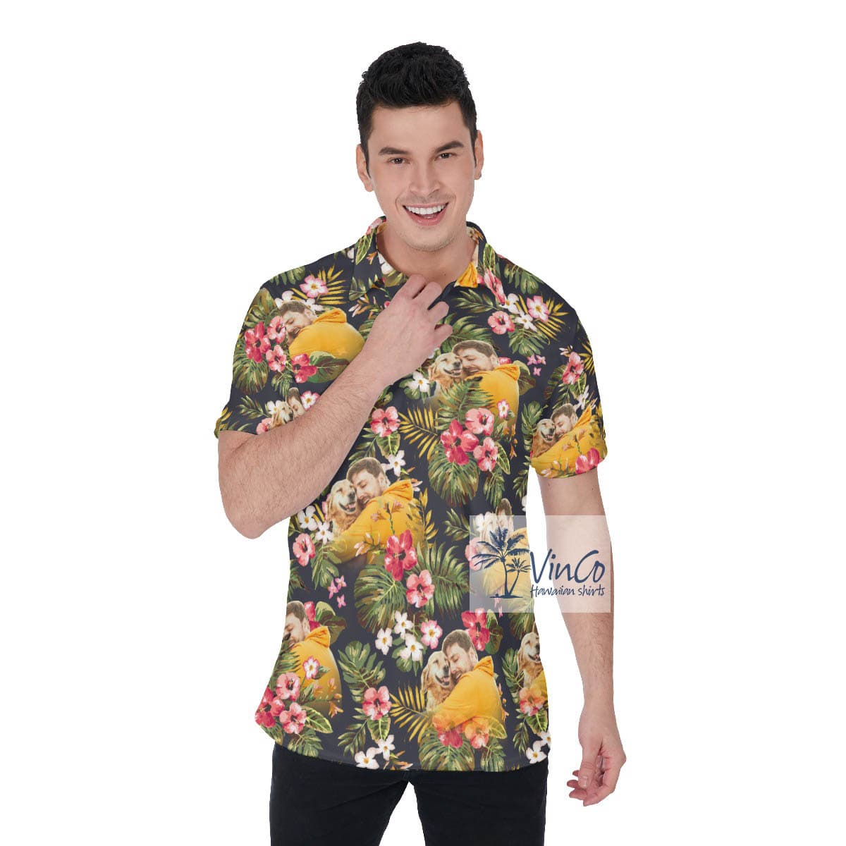 Funny Custom Photo Floral Hawaiian Polo Shirt