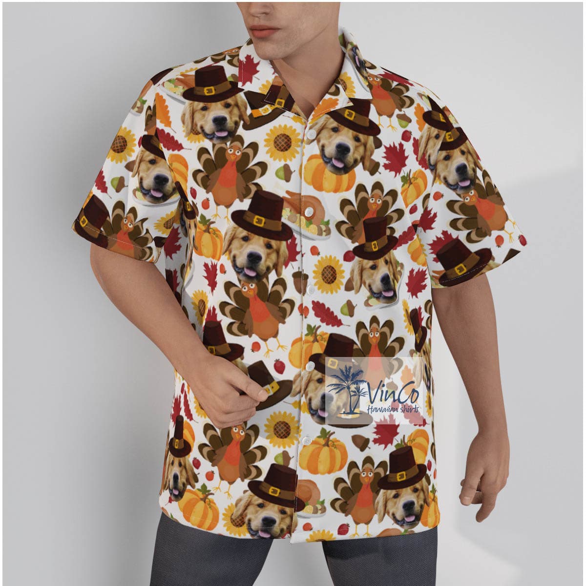 Funny Custom Thanksgiving Turkey Hawaiian Shirt With Dog Face