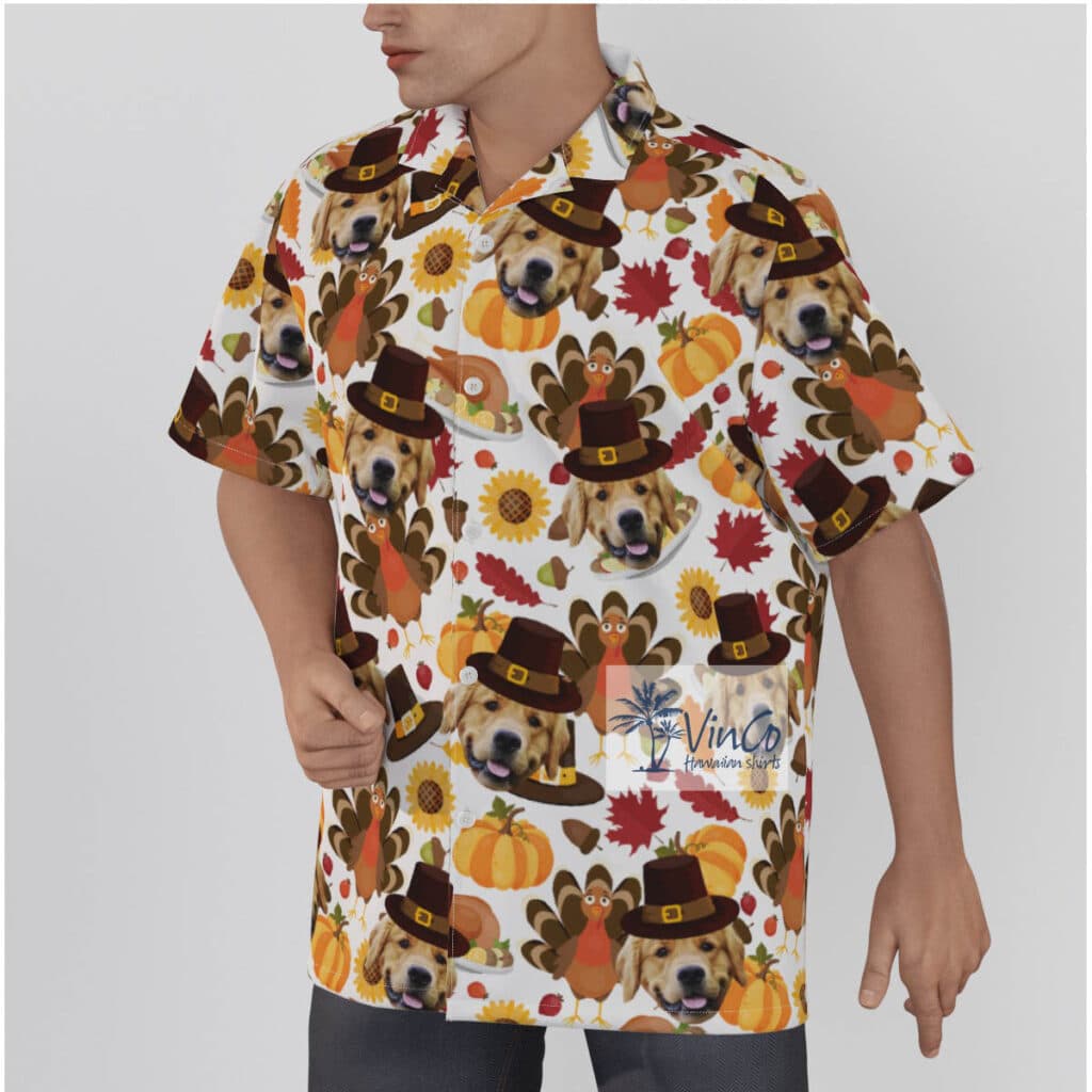Funny Custom Thanksgiving Turkey Hawaiian Shirt With Dog Face