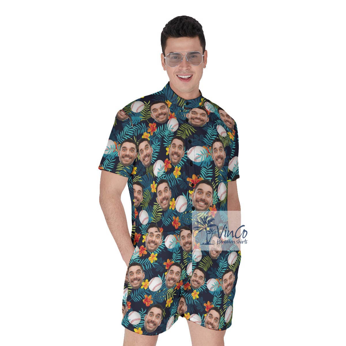Funny Custom Tropical Baseball Hawaiian Romper For Men